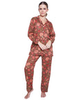 PIJAMA FEUILLES ROUGE 2PZ 100% COTTON