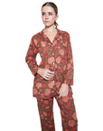 PIJAMA FEUILLES ROUGE 2PZ 100% COTTON