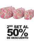 KIT DE COSMETIQUERAS 3 PIEZAS DALIA ROSA VERDE
