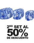 KIT DE COSMETIQUERAS 3 PIEZAS LOTUS AZUL Y BLANCO
