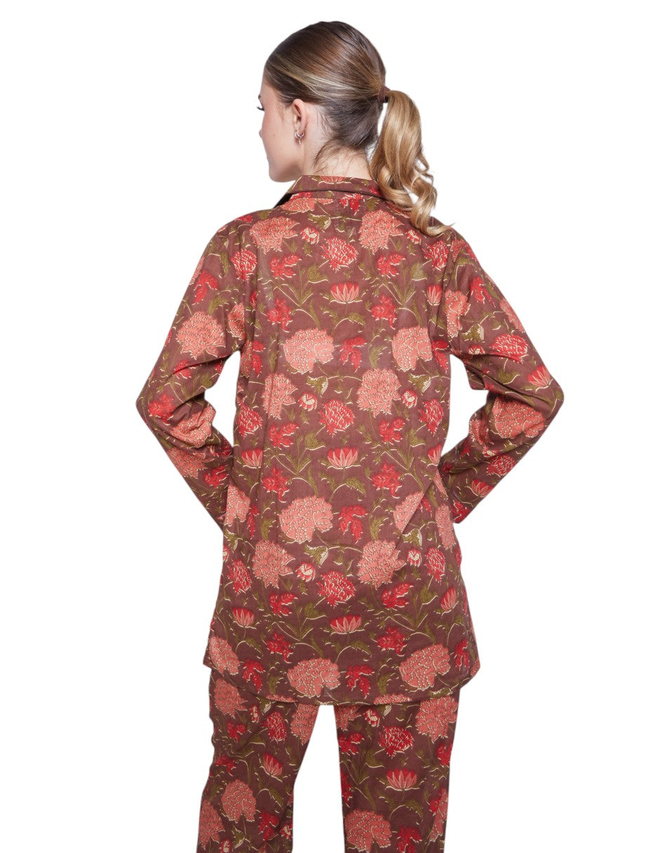 PIJAMA FEUILLES ROUGE 2PZ 100% COTTON