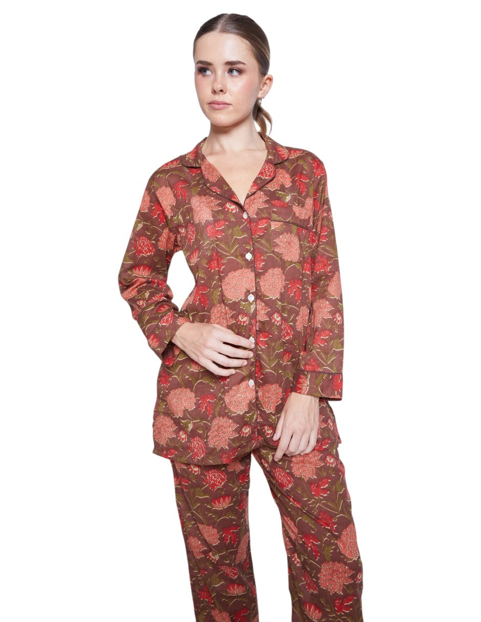 PIJAMA FEUILLES ROUGE 2PZ 100% COTTON