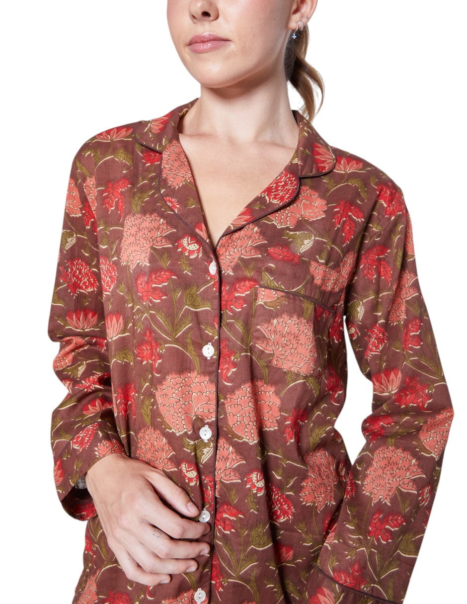 PIJAMA FEUILLES ROUGE 2PZ 100% COTTON