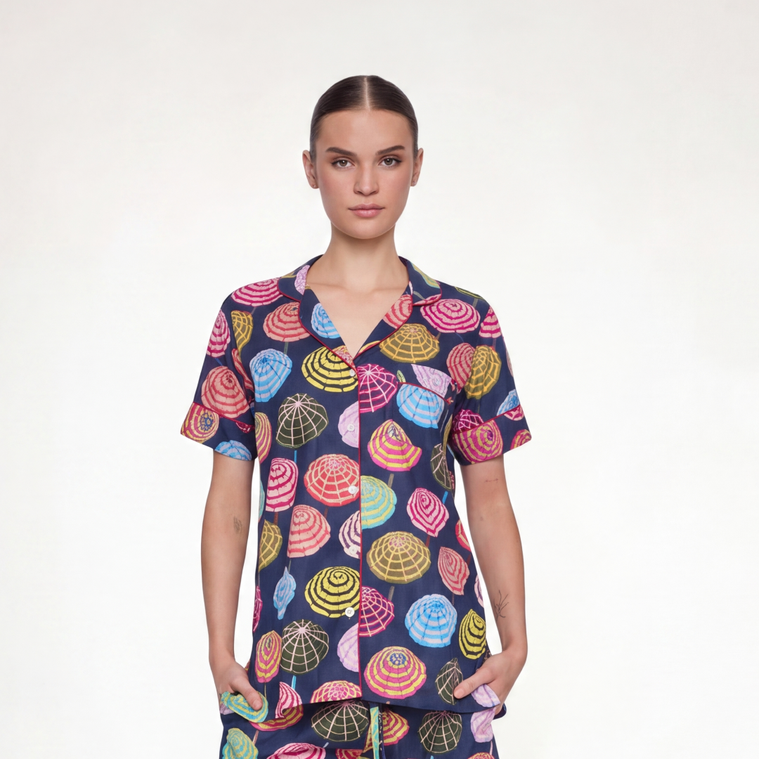"UMBRELLAS NAVY" SHORT SLEEVE PAJAMA