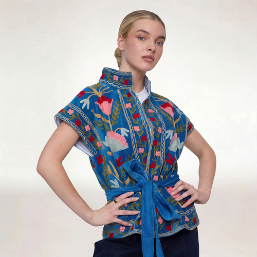 BLUE VELVET SHORT-SLEEVED JACKET