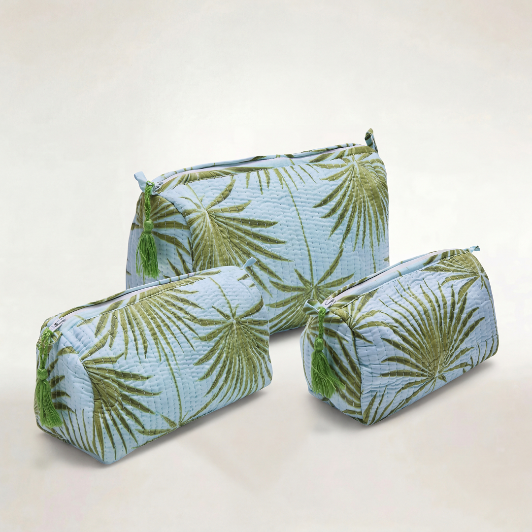 KIT DE 3 COSMETIQUERAS "VERDE BEACH"