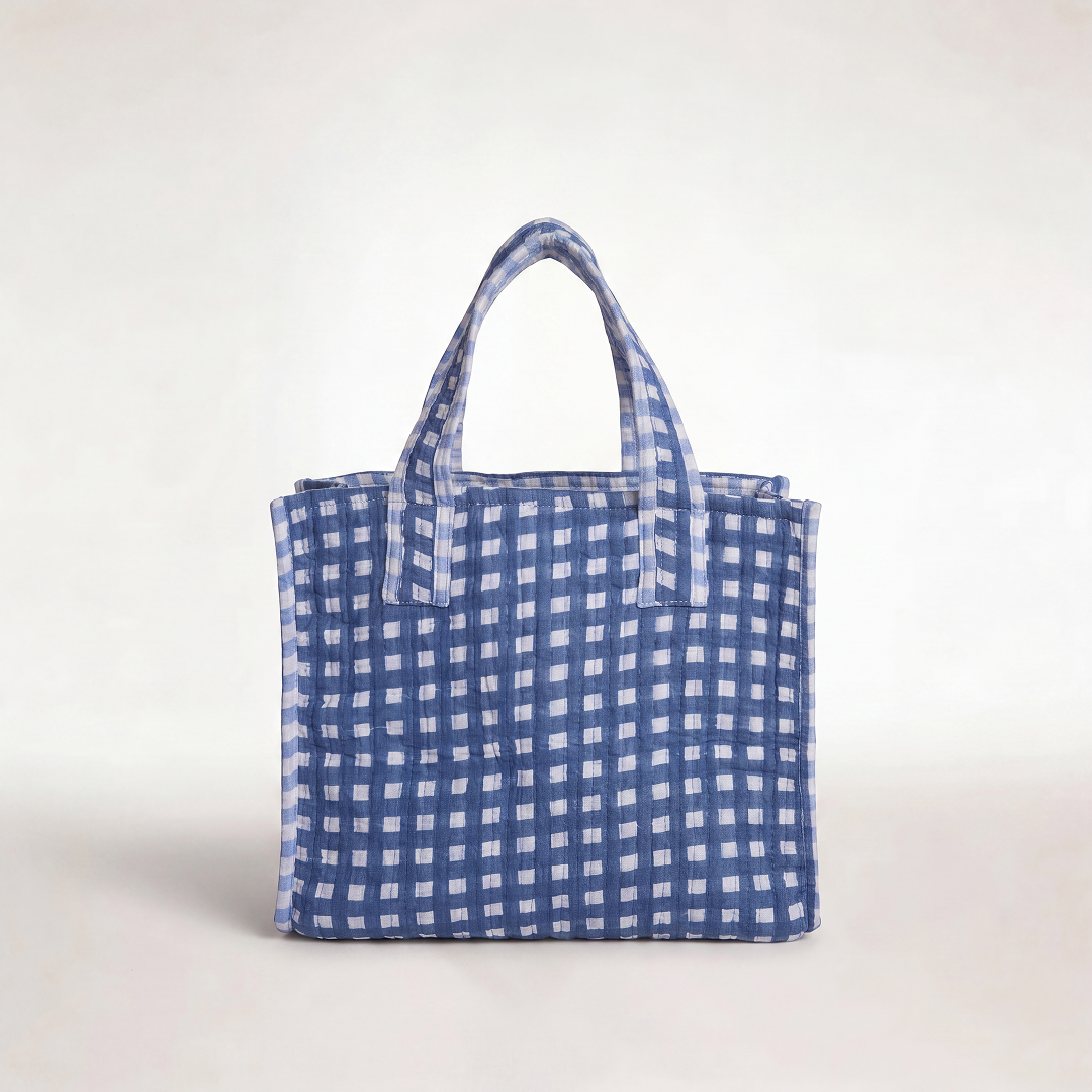 "BLUE GRINHAM" MINI TOTEBAG