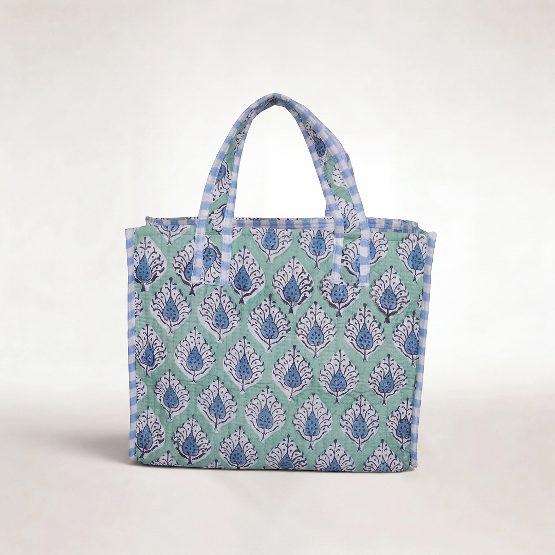 "BLUE MINT LEAVES" MINI TOTEBAG